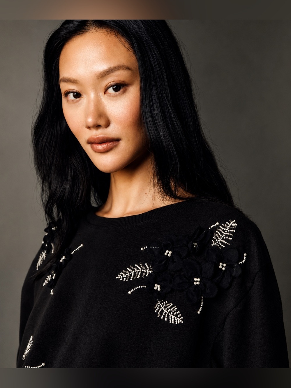 Anthropologie Maeve Black Sweatshirt & Gold Embellishments | NWT | Large - Picture 2 of 9